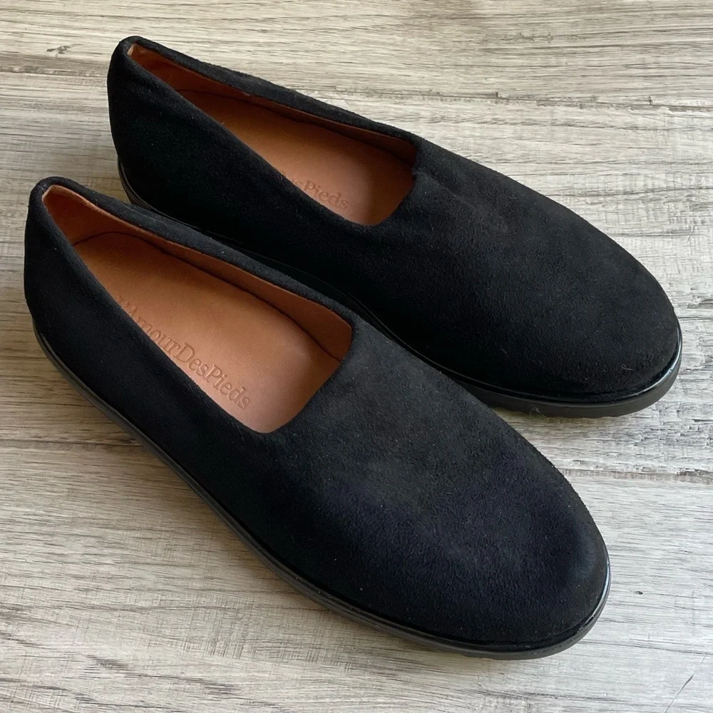 L'Amour des Pieds Women's Xenophon Platform Wedge Loafers Micro Suede Black SZ 6
